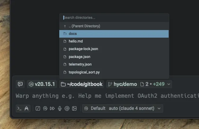 The Active Directory chip lets you browse directories and open files directly from the input.